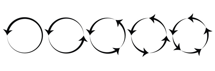 Fototapeta premium Circle arrow icon set. Symbol of reload, refresh, loading, recycle and repeat. Interconnecting round arrow vector icons set. Work in progress sign. One, two, three, four, five, six arrow in the loop. 