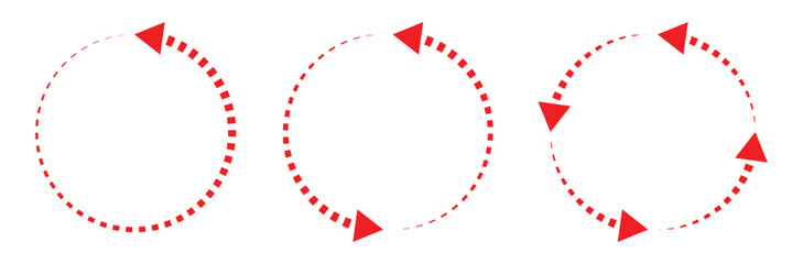 Circle arrow icon set. Symbol of reload, refresh, loading, recycle and repeat. Interconnecting round arrow vector icons set. Work in progress sign. One, two, three, four, five, six arrow in the loop. 