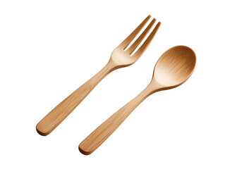 A wooden fork and spoon set designed for serving, showcasing smooth lines and natural coloration.