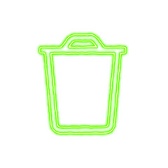 Icon trash from the flow of energy of green color. Shimmering neon