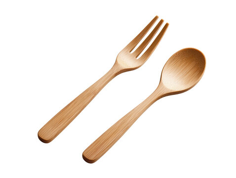 A wooden fork and spoon set designed for serving, showcasing smooth lines and natural coloration.