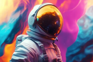 Naklejka premium Man in a space suit vibrant exploration futuristic.