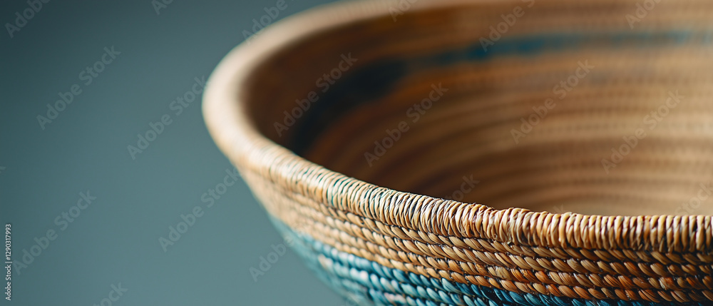 Poster close up of handmade woven basket highlighting intricate patterns and textures