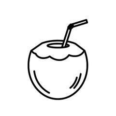 Coconut Delight: A simple and elegant line drawing of a fresh coconut drink with a straw, perfectly capturing the essence of refreshment and tropical vibes.