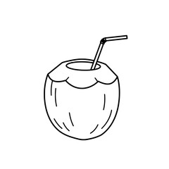 Coconut Delight: A line art illustration captures a refreshing coconut, complete with a straw, promising a taste of tropical paradise.