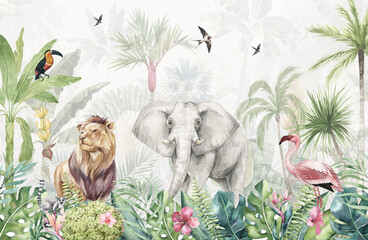 Mural tropical with animals beautiful wallpaper  © irwan