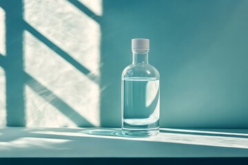 Elegant Glass Water Bottle on Teal Background