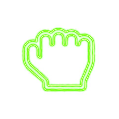 Icon hand fist from the flow of energy of green color. Shimmering neon