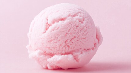 Single ice cream cone with pastel cotton candy ice cream over a textured pink background. Top view with copy space.