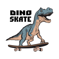 Dinosaur on a skateboard. Tyrannosaurus on a skateboard. Linear illustration. Vector illustration.