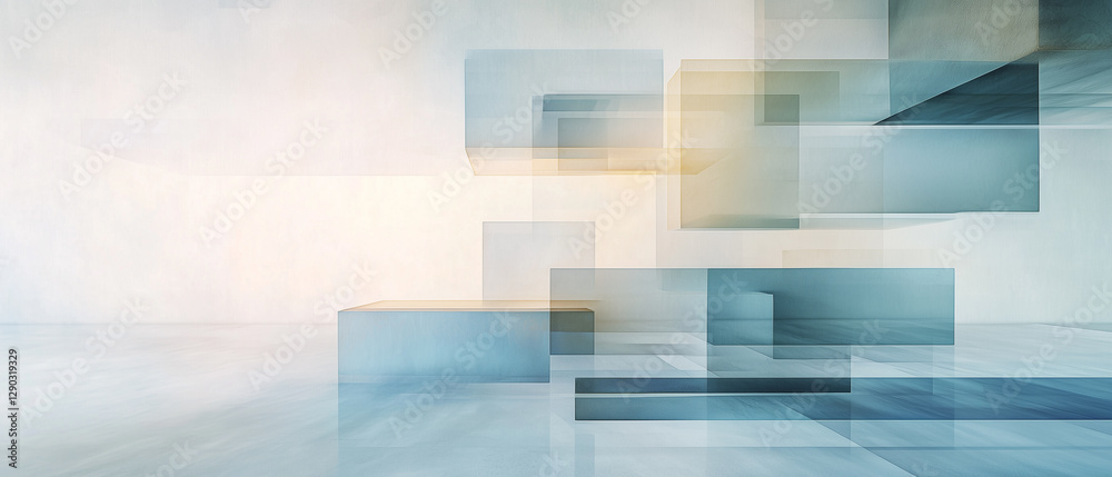 Aufkleber minimalist abstract art with layered geometric forms in soft blue and beige tones