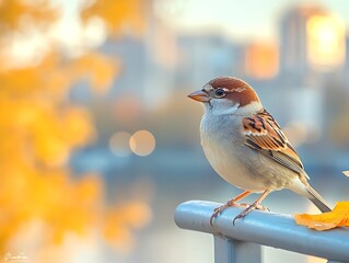 Sparrow Autumn Cityscape