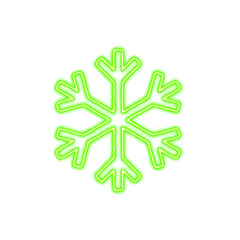 Icon snowflake from the flow of energy of green color. Shimmering neon