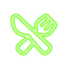 Icon utensils alt from the flow of energy of green color. Shimmering neon