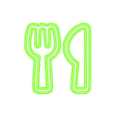 Icon utensils from the flow of energy of green color. Shimmering neon