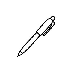 Classic Pen in Simple Outline: A minimalist black and white line drawing of a classic pen, emphasizing the clean lines and iconic design of a writing instrument.