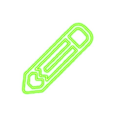 Icon pencil from the flow of energy of green color. Shimmering neon