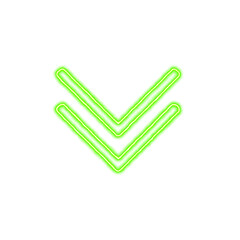 Icon chevron double down from the flow of energy of green color. Shimmering neon