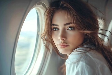 Woman by Airplane Window