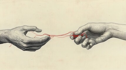 Stylized illustration of two hands reaching out, symbolizing connection and longing, ideal for themes of relationship, love, or emotional support during events like Valentine's Day or anniversaries.