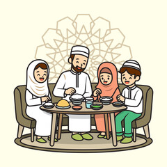 Muslim Family Iftar or Breakfasting