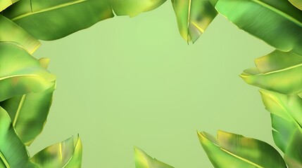 Soft Green Leaves on Beige Background
