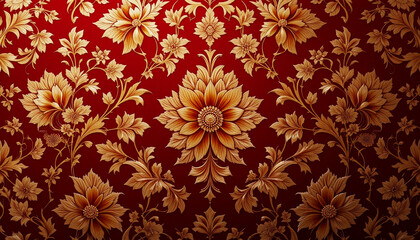 Luxurious deep red and gold floral brocade pattern