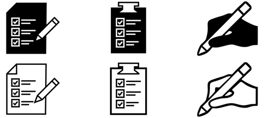 Copy writing line icons set. Text web, clipboard and pencil, words, notepad, hand writing on document icon symbol. Vector illustration
