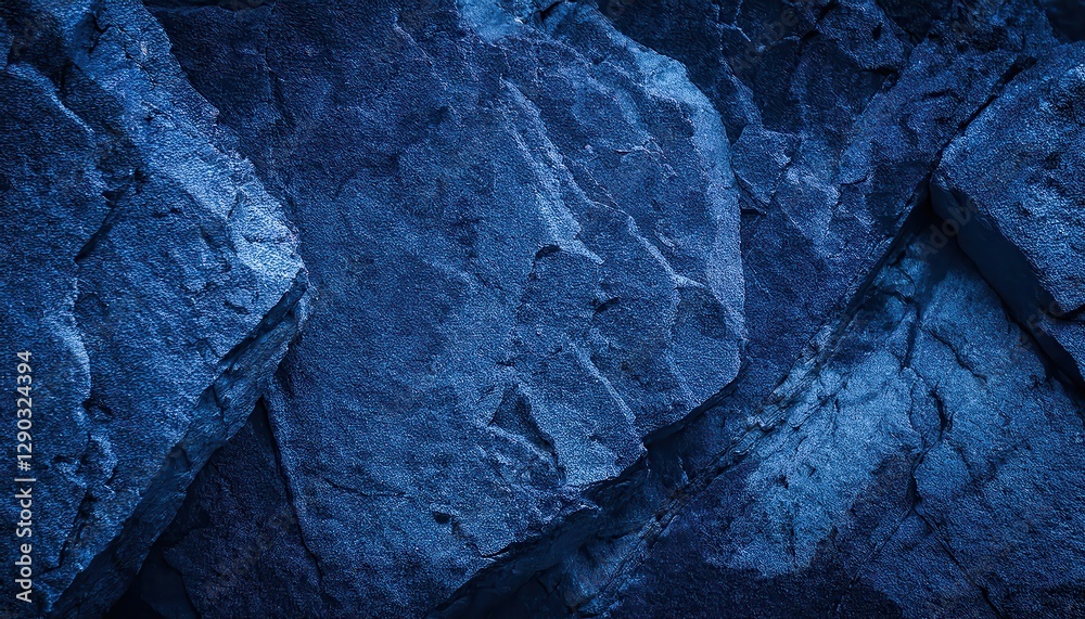 Poster textured cracked blue rock surface with deep crevices and sharp edges, ideal for backgrounds, digita