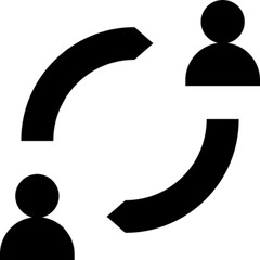 Vector line icon representing human resources (HR) with simplified human figures and gear symbol. Illustrates workforce management, recruitment, employee relations, and organizational development. Per