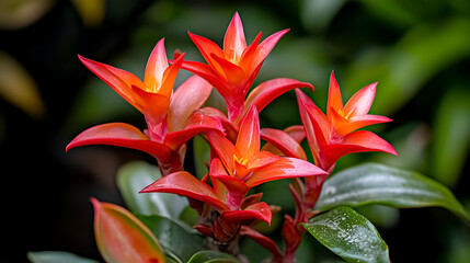 Vibrant Red And Orange Tropical Flowers Close Up