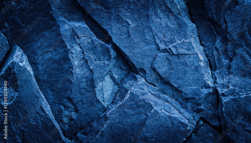 Poster textured cracked blue rock surface with deep crevices and sharp edges, ideal for backgrounds, digita