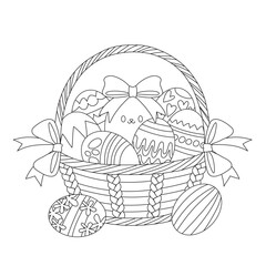 Coloring sheet with basket of eggs, easter element outline printable