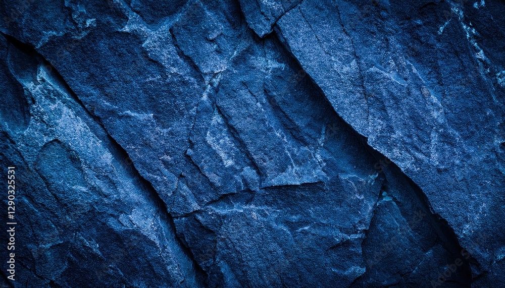 Poster textured cracked blue rock surface with deep crevices and sharp edges, ideal for backgrounds, digita