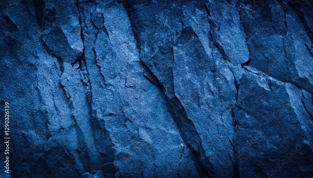 Poster textured cracked blue rock surface with deep crevices and sharp edges, ideal for backgrounds, digita