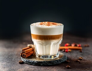Layered Latte Macchiato with Frothy Milk and a Hint of Cinnamon