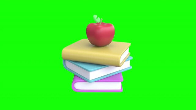 Apple and Books icon educational concept 3d animation video with alpha channel