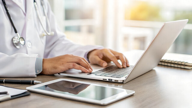 doctor working on a laptop computer