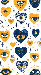 Heart Pattern Eyes, Yellow & Navy