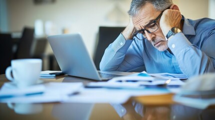 Retirement financial stress in a modern office. Featuring worry and contemplation