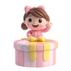 Fototapeta premium Happy girl on birthday cake gift box present
