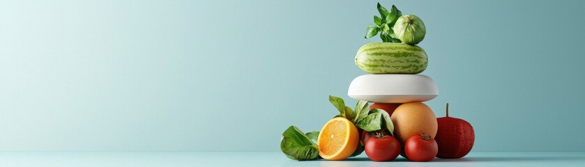 A colorful arrangement of fresh fruits stacked elegantly for a healthy display.