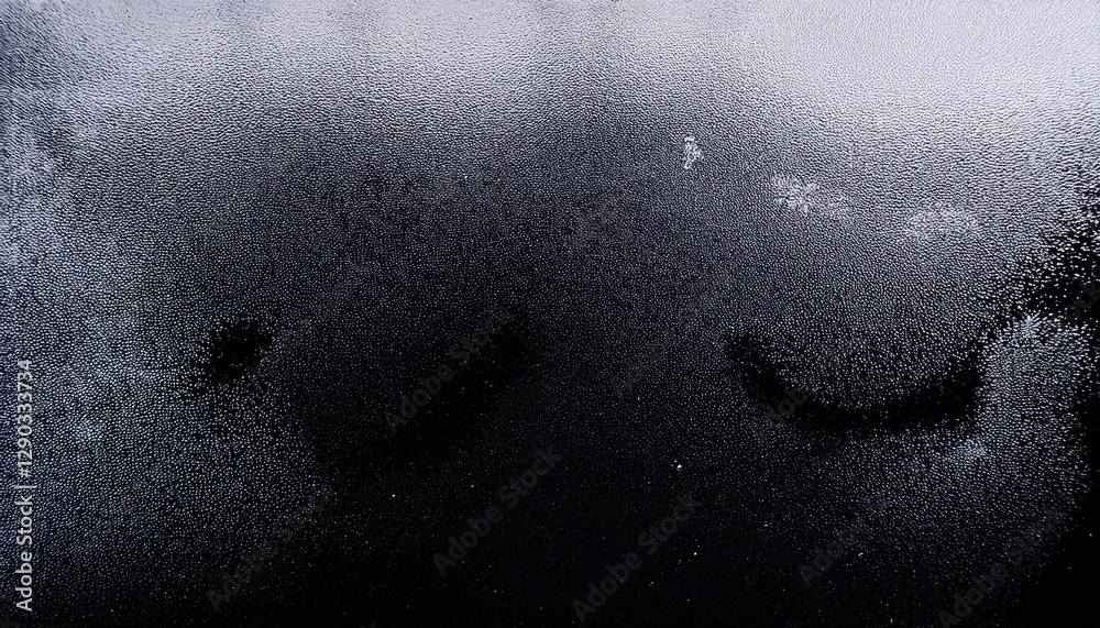 Poster mysterious condensation pattern on dark glass with abstract shapes and water droplets, perfect for b