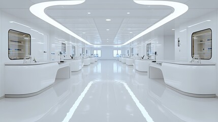 Sleek Modern White Laboratory Hallway