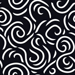 Intricate black and white pattern featuring geometric shapes and lines creating a striking visual contrast seamless pattern