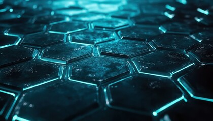 Obraz premium Luminescent hexagonal pattern digital landscape graphic content futuristic environment close-up view neon concept