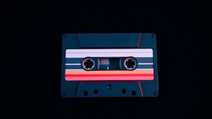 Fototapeta premium Cassette Tape on Black 80s Music Icon