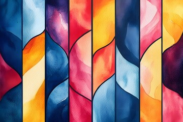 Obraz premium Vibrant Triadic Palette Watercolor Composition with Marbled Windowpane Pattern and Bold Effect