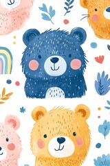Cute bear pattern, rainbow, floral, kids background