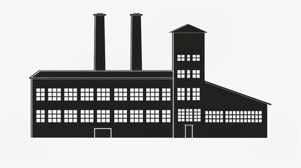 Obraz premium Simple vintage factory facade architecture silhouette building.